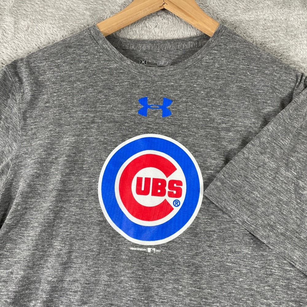 Under‎ Armour Shirt Mens Medium Gray Chicago Cubs HeatGear MLB Short Sleeve